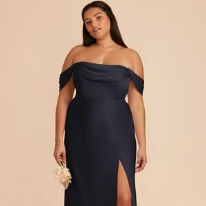 Birdy Grey Strapless Mia Dress in Matte Satin Navy